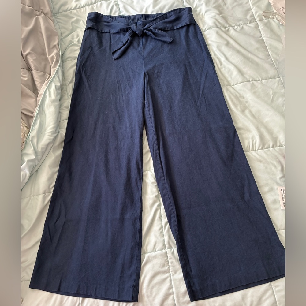INC International Concepts Navy Linen Wide-Leg Pants